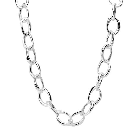 CD Icon Oval Chain Link Necklace Polished and Brushed Silver 